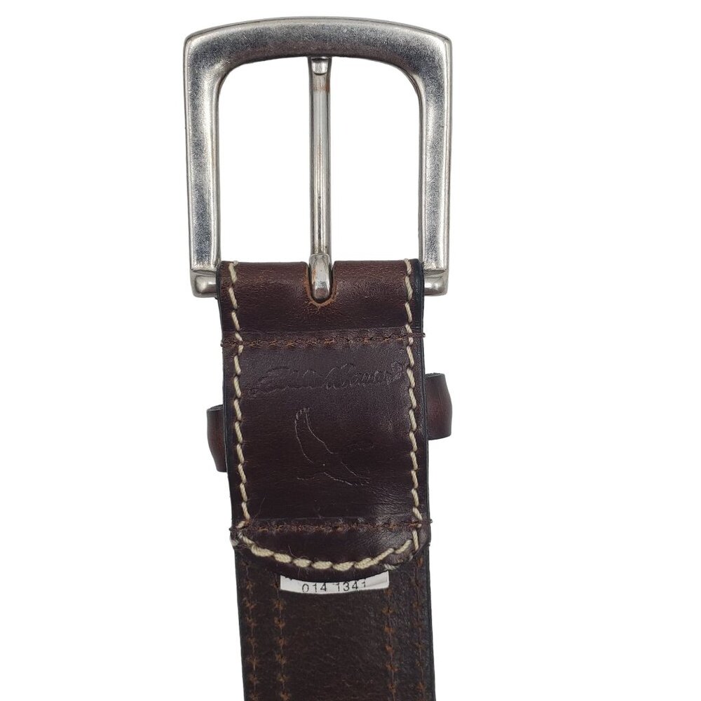 Eddie Bauer Men's Size 48 Brown Leather Stitched Belt England Designer - Picture 5 of 12